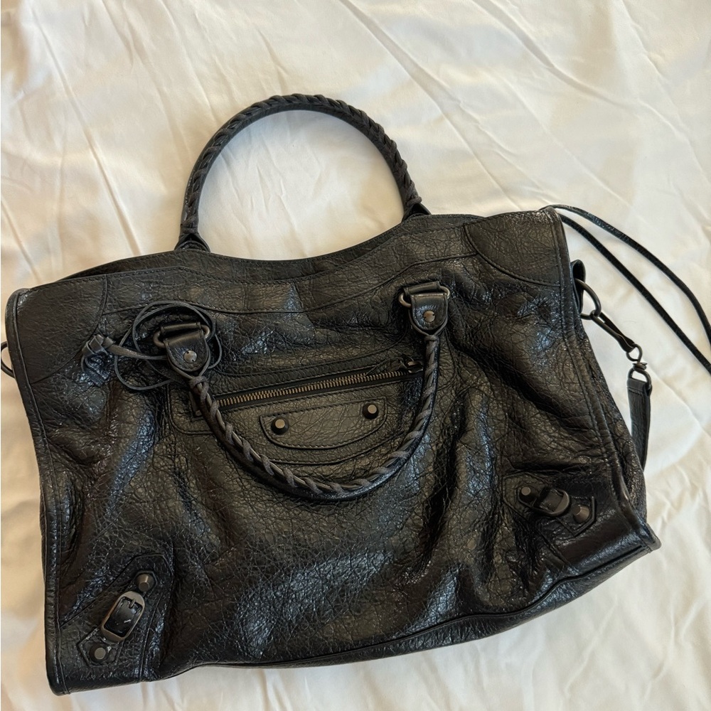 BALENCIAGA City Tote in black calfskin with gunmetal hardware